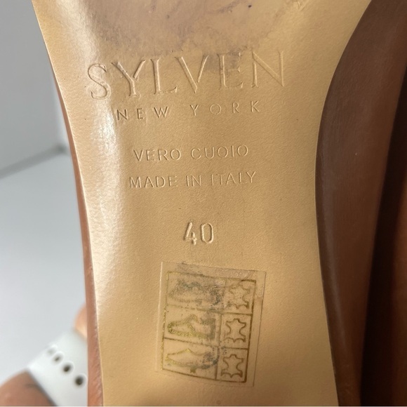 Sylven New York Marlene Cognac Tanned Italian Leather Block Heel Loafers Size 40 - Picture 9 of 11